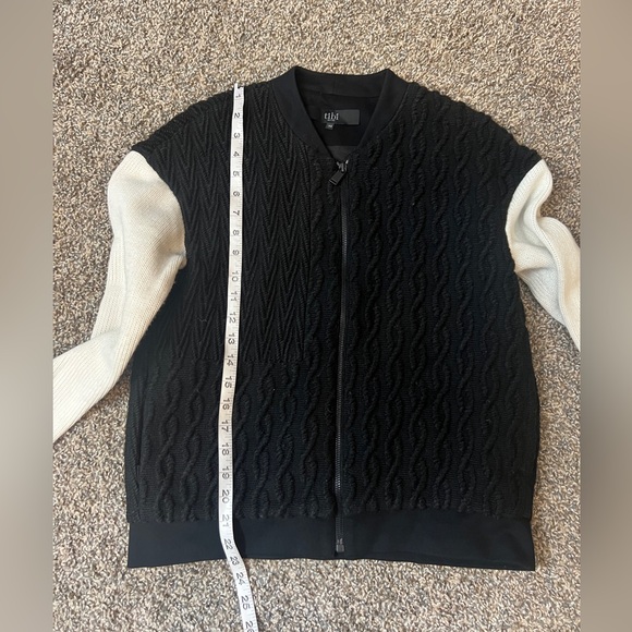 Tibi Black &White Textured Sweeter Bomber Jacket Long Sleeves Zipper Size XS - Picture 10 of 12